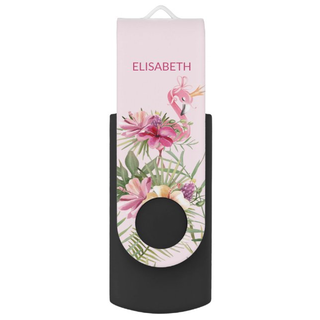 Cute Floral Flamingo  Flash Drive (Front Vertical)