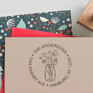 Cute Floral Flower Bouquet Mason Jar Family Self-inking Stamp