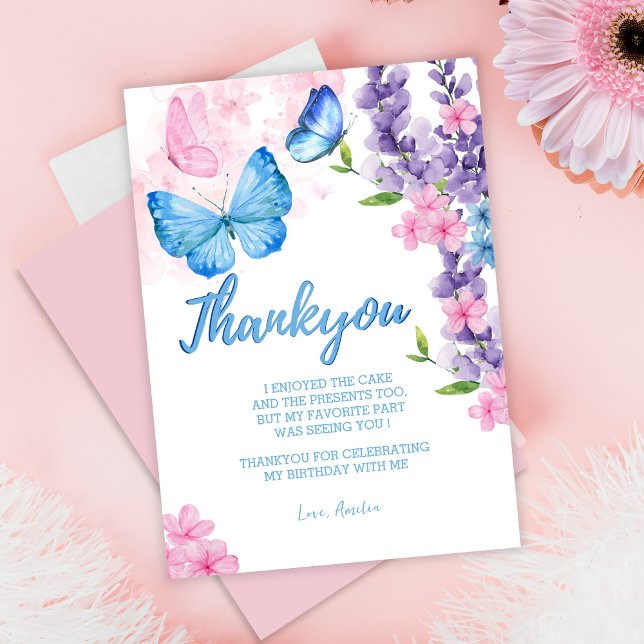 Cute Floral flutter on over Butterflies Birthday Thank You Card (Creator Uploaded)