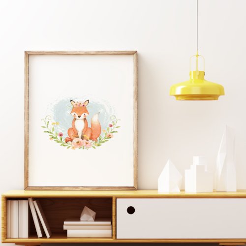 Cute Floral Fox Baby Nursery Decor Woodland Animal