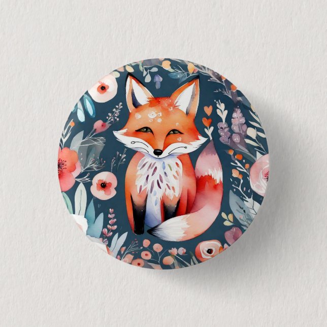 Cute floral fox  button (Front)