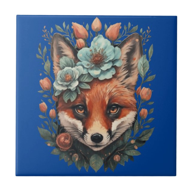 Cute floral fox ceramic tile (Front)