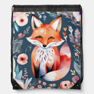 Cute floral fox drawstring bag