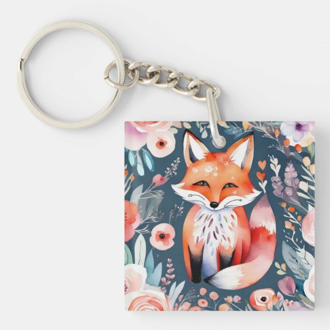 Cute floral fox  keychain (Front)