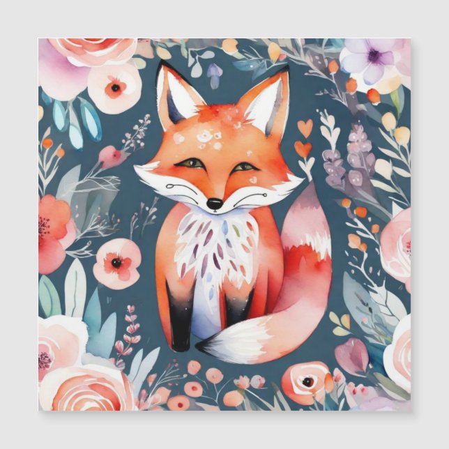 Cute floral fox  magnetic invitation (Front)