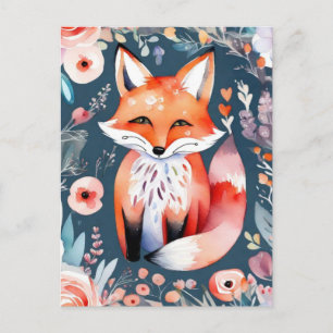 Cute floral fox postcard