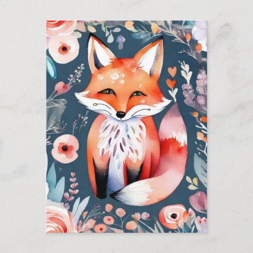 Cute floral fox  postcard