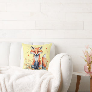 Cute floral fox throw pillow
