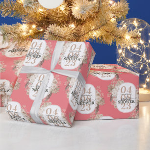 Cute Floral Frame Bridal Shower Personalized Pink Wrapping Paper