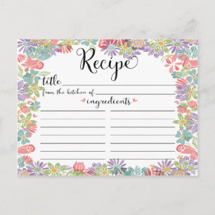 Cute Floral Frame Bridal Shower Recipe Card