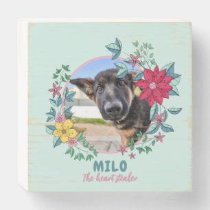 Cute Floral Frame, Custom Pet Photo, Dog Cat Woode Wooden Box Sign