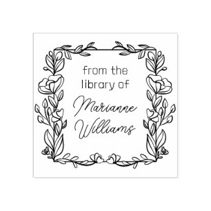 Cute Floral Frame From The Library Of Name Rubber Stamp