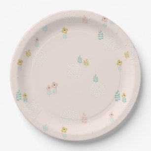Cute Floral Garden Cartoon 1st Birthday Party Paper Plates