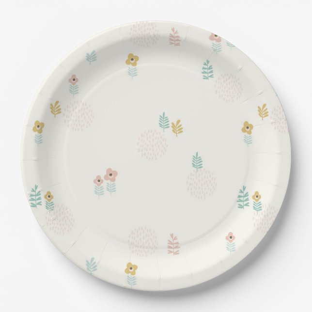 Cute Floral Garden Cartoon 1st Birthday Party  Paper Plates (Front)