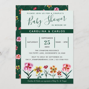 Cute Floral Gender Neutral Couples Baby Shower Invitation