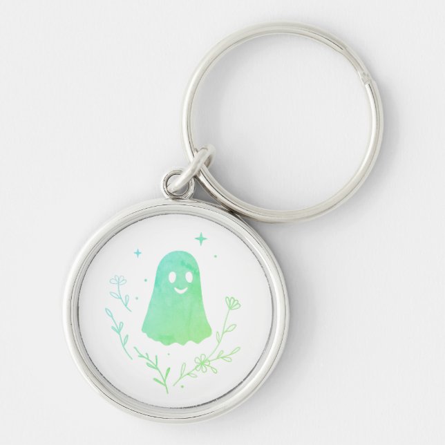 cute floral ghost aesthetic patch keychain (Front)