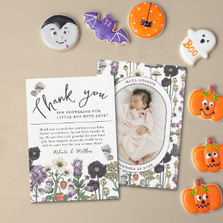 Cute Floral Ghost Halloween Baby Shower Thank You Card