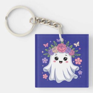 Cute Floral Ghost Kawaii Halloween Ghost Keychain