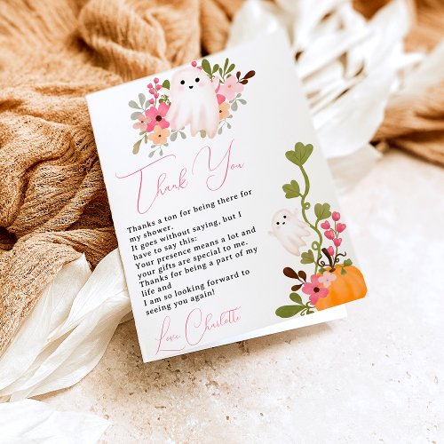 Cute floral ghost pumpkin little boo baby shower thank you card