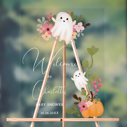 Cute floral ghost pumpkin welcome baby shower acrylic sign