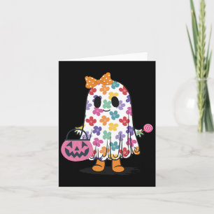 Cute Floral Ghost Trick Or Treat Funny Halloween C Card