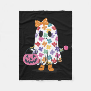 Cute Floral Ghost Trick Or Treat Funny Halloween C Fleece Blanket