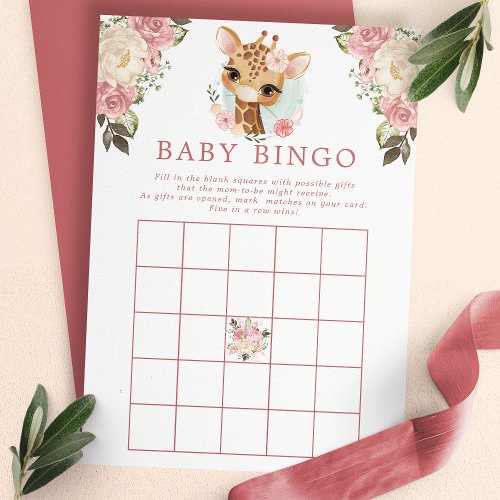 Cute Floral Giraffe Baby Shower Bingo Game Invitation