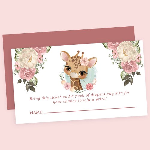 Cute Floral Giraffe Baby Shower Diaper Raffle Enclosure Card
