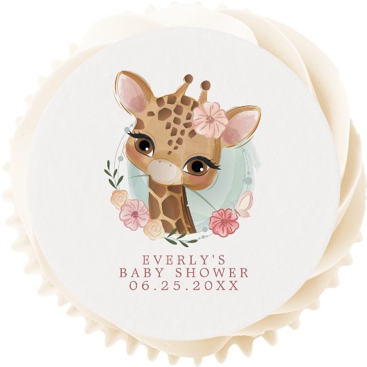 Cute Floral Giraffe Baby Shower Edible Frosting Rounds