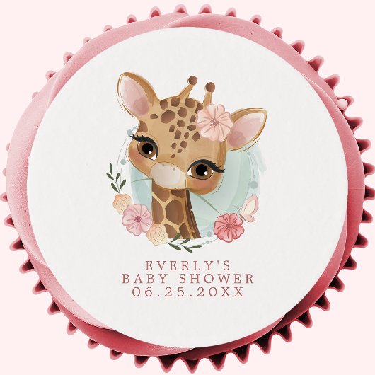 Cute Floral Giraffe Baby Shower Edible Frosting Rounds
