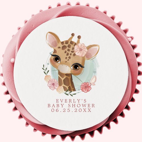 Cute Floral Giraffe Baby Shower Edible Frosting Rounds