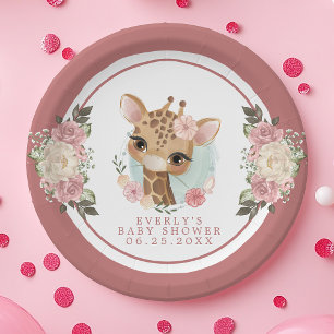 Cute Floral Giraffe Baby Shower Paper Plates