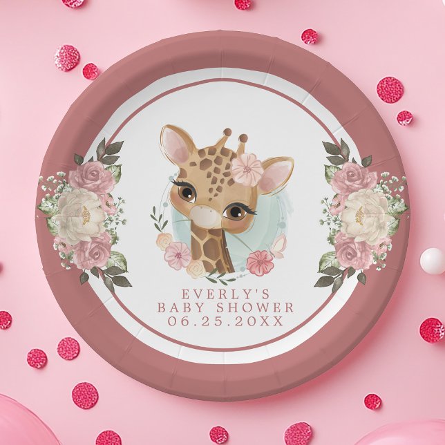 Cute Floral Giraffe Baby Shower  Paper Plates (Creator Uploaded)