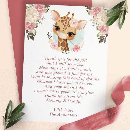 Cute Floral Giraffe Baby Shower Thank You Card