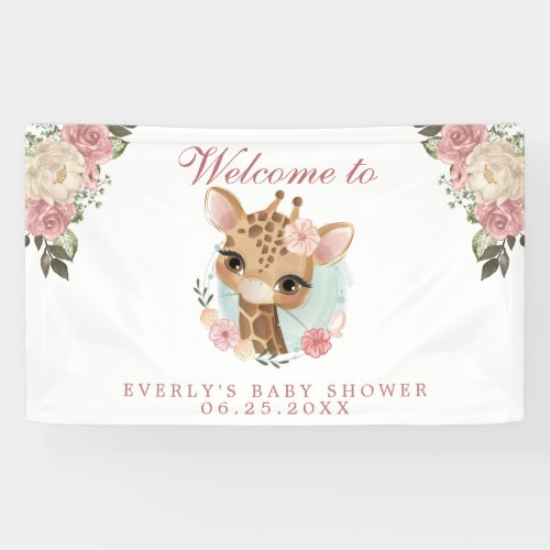 Cute Floral Giraffe Baby Shower Welcome Banner