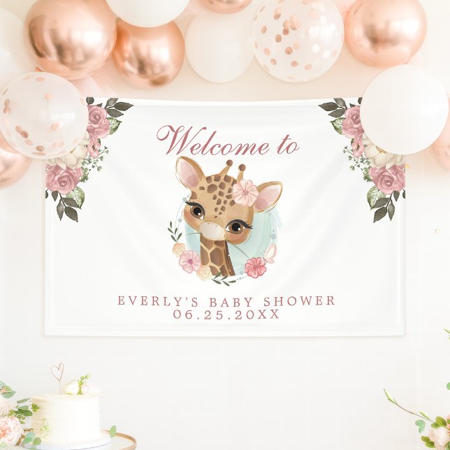 Cute Floral Giraffe Baby Shower Welcome Banner (Creator Uploaded)