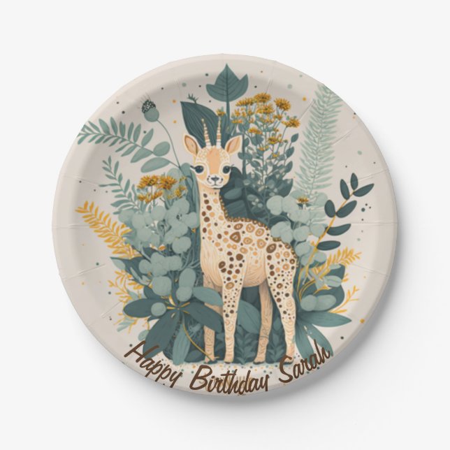 Cute floral giraffe  paper plates (Front)