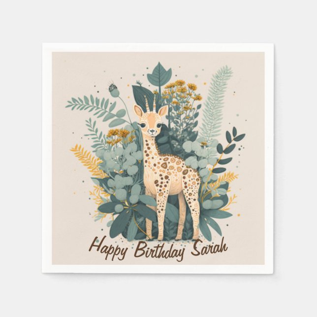 Cute floral giraffe  paper plates napkins (Front)