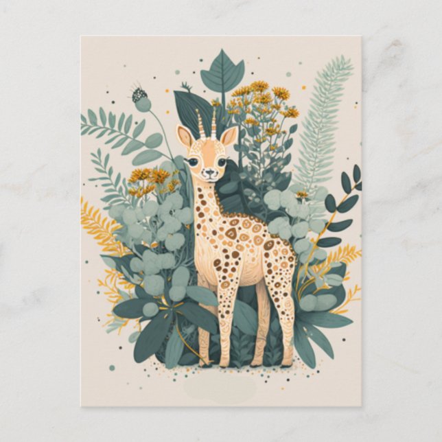 Cute floral giraffe  paper plates postcard (Front)