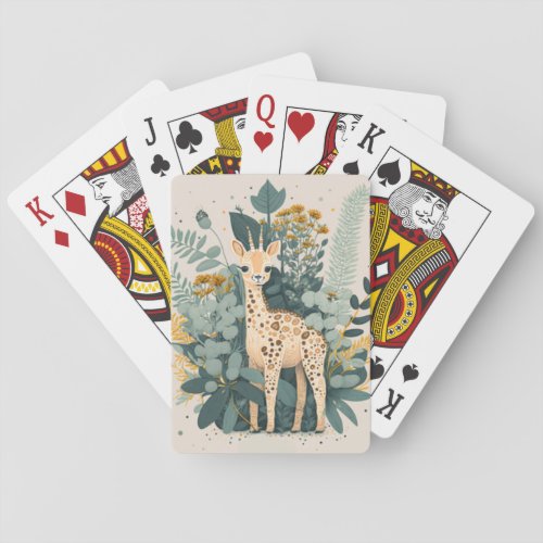 Cute floral giraffe   poker cards