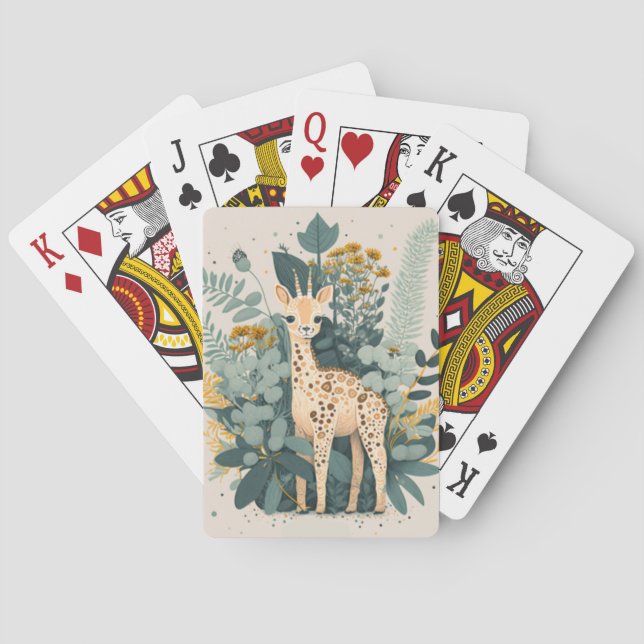 Cute floral giraffe   poker cards (Back)
