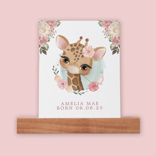 Cute Floral Giraffe Watercolor Baby Girl Nursery Picture Ledge
