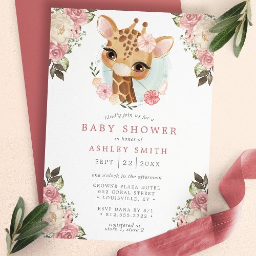 Baby Shower Invitations 10 Cute Floral Giraffe Watercolor Girl Baby Shower Invitation