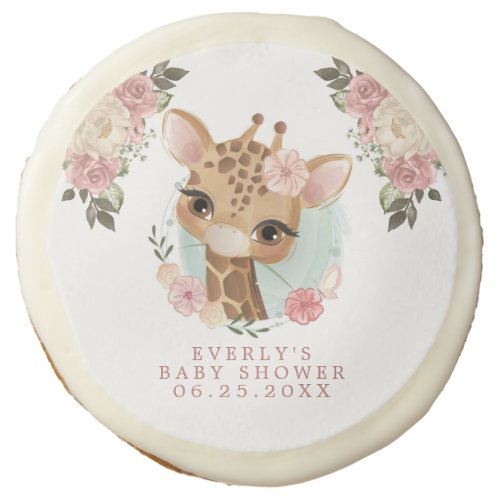 Cute Floral Giraffe Watercolor Girl Baby Shower Sugar Cookie