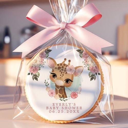 Cute Floral Giraffe Watercolor Girl Baby Shower Sugar Cookie
