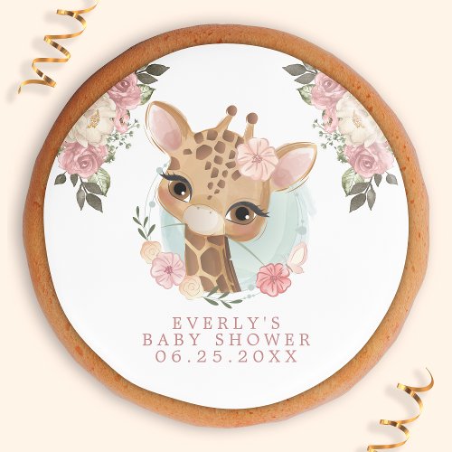 Cute Floral Giraffe Watercolor Girl Baby Shower Sugar Cookie