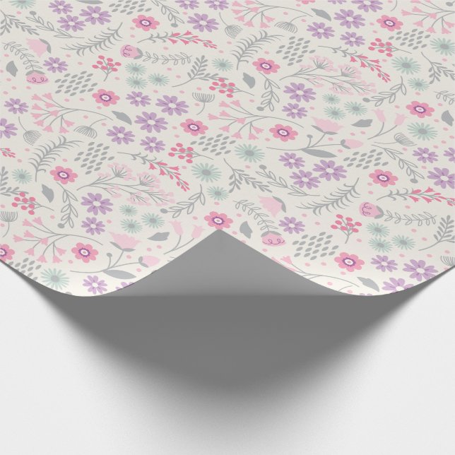 Cute Floral Girl Baby Shower Wrapping Paper (Corner)