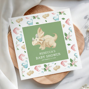 Cute Floral Girl Dinosaur Baby Shower Napkins
