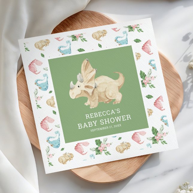 Cute Floral Girl Dinosaur Baby Shower Napkins (Creator Uploaded)