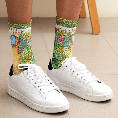 Cute Floral Girl Flower Garden Painting Socks